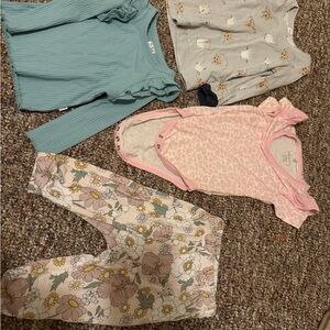 Bamboo Baby Girl Mixed Tops and Floral Leggings - Pink, Mint, Gray